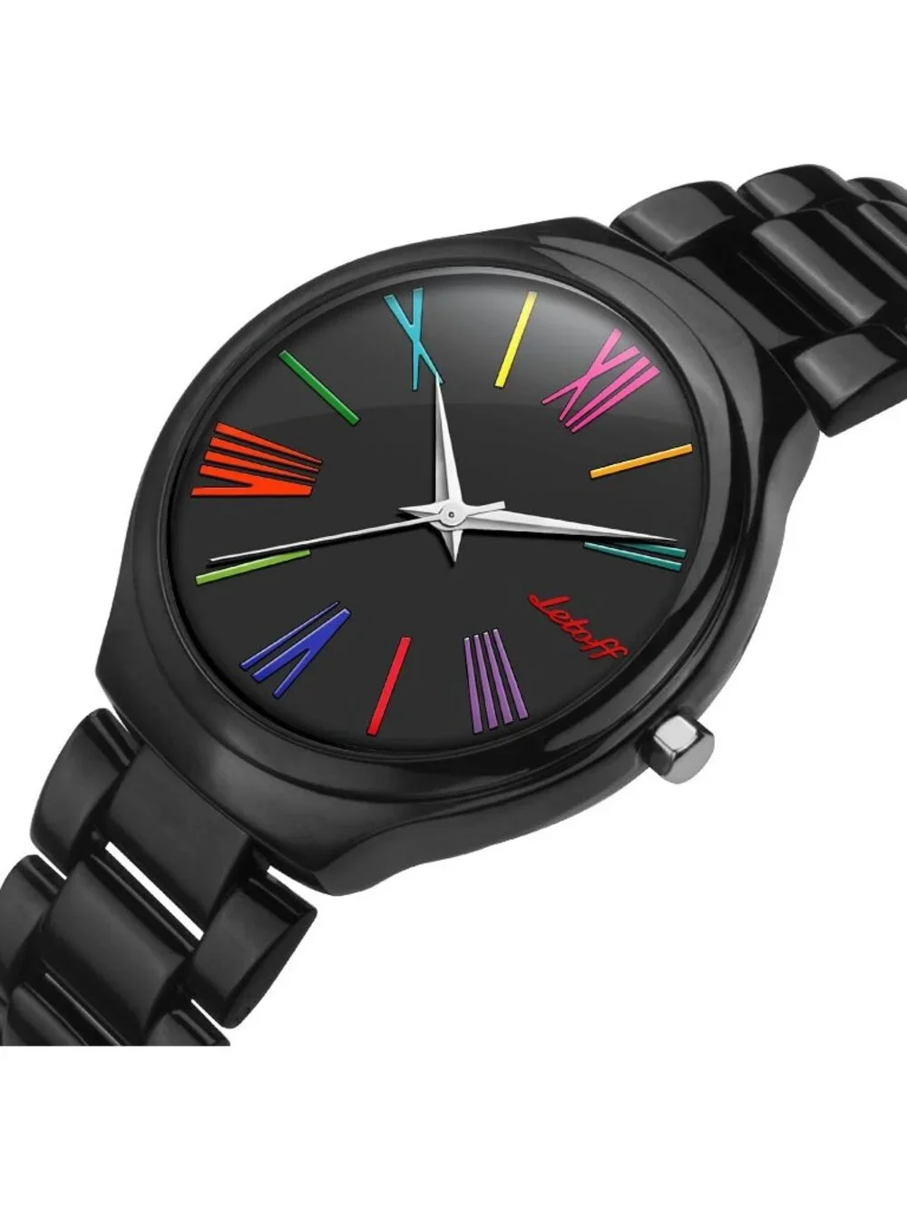 Women's Black Colorful Roman Numerals, Interchangeable Metal Strap Wrist Watches